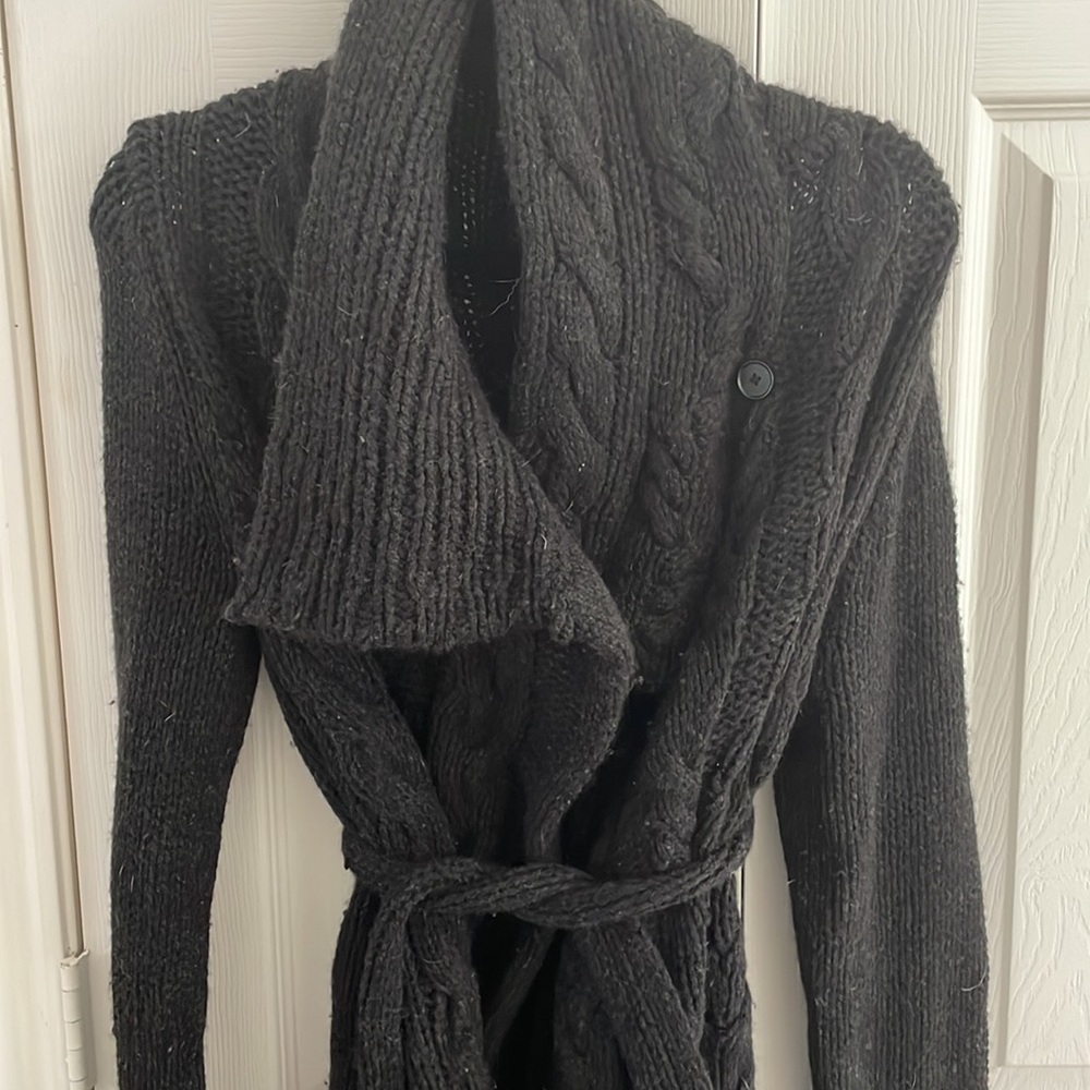 Vince Wool and Yack Hair Long Woven Cable Knit wrap Sweater With Belt Size M